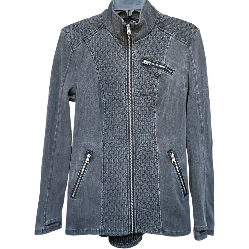 Liverpool Bomber Jacket Womens Size S Gray Quilted Moto Full Zip Casual Grunge
